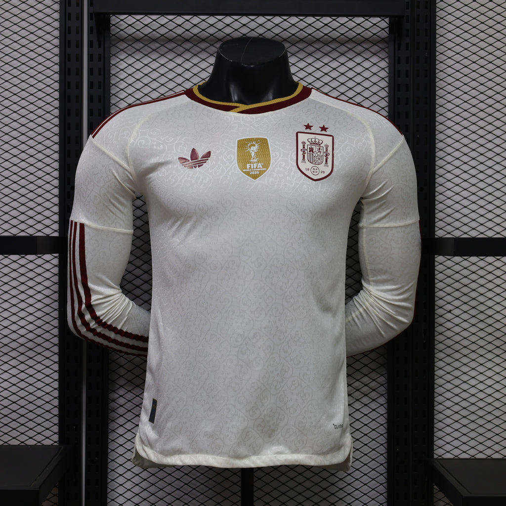 Selección Española de Fútbol – Segunda equipación / Visitante de manga larga con parche de Campeones del Mundo (Temporada 2024/2025) 🇪🇸⭐⚽