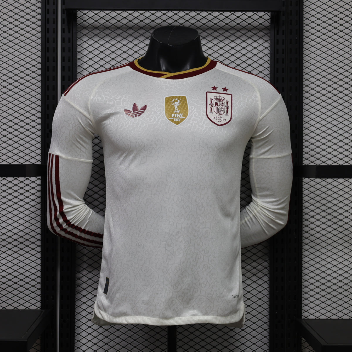Selección Española de Fútbol – Segunda equipación / Visitante de manga larga con parche de Campeones del Mundo (Temporada 2024/2025) 🇪🇸⭐⚽